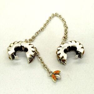 925 Sterling Silver Safety Chain Charm with Orange Enamel Leaf Accents